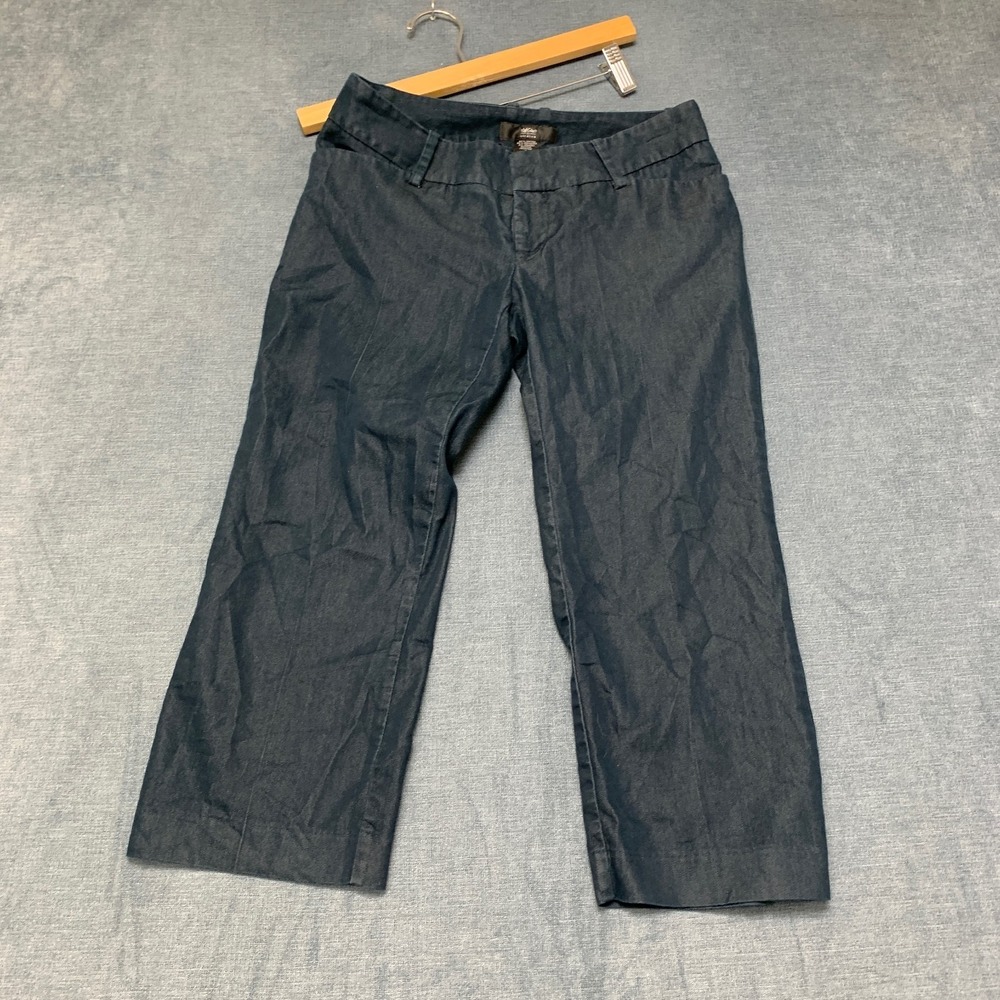 Mossimo Wide Leg Pants Womens 2 Navy Blue Cotton Stretch Regular Fit Dark Wash